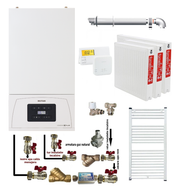 Pachet apartament cu 2 camere, centrala termica pe gaz in condensare Motan Condens KPlus 22.5 kW, kit evacuare, termostat, calorifere otel, kit armaturi centrala, robineti calorifer