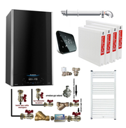 Pachet apartament cu 3 camere centrala murala in condensare Ariston Alteas One Net 24, 24 kw, Interfata cu ecran tactil, kit de evacuare inclus, termostat Salus IT 500, calorifere otel, kit armaturi centrala, robineti calorifere