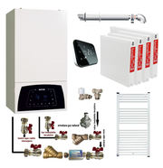Pachet apartament cu 3 camere, centrala termica Motan Condens Plus 100 25 kW, condensatie, termostat Salus IT 500, kit evacuare inclus, calorifere otel, kit armaturi centrala, robineti calorifer