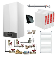 Pachet apartament cu 3 camere, centrala termica murala in condensare Ariston CLAS ONE+ WI-FI 24, Gaz, Termostat Salus IT 500, 24 kW, kit de evacuare inclus, calorifere otel, kit armaturi