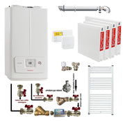 Pachet apartament cu 3 camere, Immergas Victrix Omnia V2 26, condensatie, 20 kW incalzire, 26 kW preparare apa calda, kit evacuare inclus, termostat, calorifere otel, kit armaturi centrala, robineti calorifere