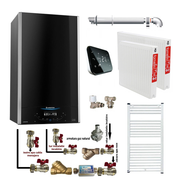 Pachet apartament cu o camera, centrala murala in condensare Ariston Alteas One Net 24, 24 kw, termostat Salus IT 500, Interfata cu ecran tactil, kit de evacuare inclus, calorifere otel, kit armaturi centrala, robineti calorifere
