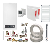 Pachet apartament cu o camera, centrala termica in condensatie Ariston Cares S 24 kW, kit evacuare inclus, termostat, teava hidronix, calorifere otel, kit armaturi centrala, robineti calorifer