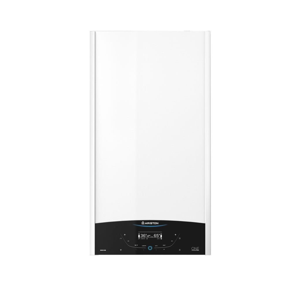 Pachet apartament cu 2 camere, centrala termica murala in condensare Ariston Genus One+ 24, Gaz, 24 kW, kit de evacuare inclus, termostat, calorifere otel, kit armaturi centrala, robineti calorifere