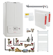 Pachet apartament cu o camera, centrala termica pe gaz in condensare Immergas Victrix Omnia V2 26, condensatie, 20 kW incalzire, 26 kW preparare apa calda, kit evacuare inclus, termostat, calorifere otel, kit armaturi centrala, robineti calorifere