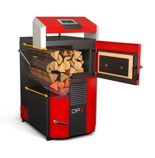 Pachet basic Cazan (centrala) pe combustibil solid, Attack DPX Standard cu gazeificare, 45 kW, Puffer 1000 litri, calorifere otel, cos inox, boiler, vas expansiune, 2 pompe circulare, vana sts, termostat imersie si termostat contact