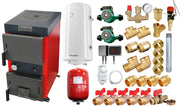 Pachet Cazan (centrala) cu plita pe combustibil solid (lemn, carbune, brichete), Fornello Rustic KP 12 kW, Pompe, Boiler, Vas expansiune, Fitinguri montaj