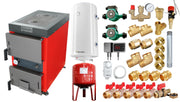 Pachet Cazan (centrala) cu plita pe combustibil solid (lemn, carbune, brichete), Fornello Rustic KP 20 kW, Pompe, Boiler, Vas expansiune, Fitinguri montaj