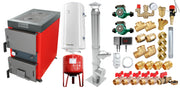 Pachet Cazan (centrala) cu plita pe combustibil solid (lemn, carbune, brichete), Fornello Rustic KP 20 kW, Cos inox, Pompe, Boiler, Vas expansiune, Fitinguri montaj