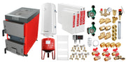Pachet Cazan (centrala) cu plita pe combustibil solid (lemn, carbune, brichete), Fornello Rustic KP 20 kW, Calorifere otel, Pompe, Boiler, Vas expansiune, Fitinguri montaj