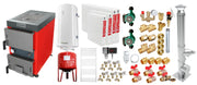 Pachet Cazan (centrala) cu plita pe combustibil solid (lemn, carbune, brichete), Fornello Rustic KP 20 kW, Cos inox, Calorifere otel, Pompe, Boiler, Vas expansiune, Fitinguri montaj