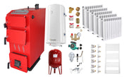 Pachet Cazan (centrala) pe combustibil solid, (lemn, carbune), Fornello Praktik 30 kW, Calorifere Aluminiu Fornello Alvo, Boiler, Vas Expansiune, Pompa, Fitinguri Montaj