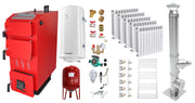Pachet Cazan (centrala) pe combustibil solid, (lemn, carbune), Fornello Praktik 30 kW, Cos Inox, Calorifere Aluminiu Fornello Alvo, Boiler, Vas Expansiune, Pompa, Fitinguri Montaj