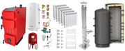 Pachet Cazan (centrala) pe combustibil solid, (lemn, carbune), Fornello Praktik 30 kW, Puffer 1000 litri, Cos Inox, Calorifere Aluminiu Fornello Alvo, Boiler, Vas Expansiune, Pompa, Fitinguri Montaj