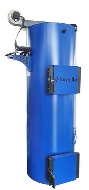 Pachet Cazan (centrala) pe combustibil solid tip lumanare Fornello Turbo 25 kW, Radiatoare Otel, Boiler, Vas Expansiune, Pompa, Fitinguri Montaj
