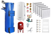 Pachet Cazan (centrala) pe combustibil solid, tip lumanare Fornello Turbo 35 kW, Calorifere Aluminiu Fornello Alvo, Boiler, Vas Expansiune, Pompa, Fitinguri Montaj