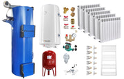Pachet Cazan (centrala) pe combustibil solid, tip lumanare Fornello Turbo 50 kW, Calorifere Aluminiu Fornello Alvo, Boiler, Vas Expansiune, Pompa, Fitinguri Montaj