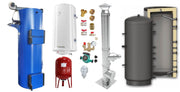 Pachet Cazan (centrala) pe combustibil solid tip lumanare Fornello Turbo 50 kW, Puffer 800 litri, Cos Inox, Boiler, Vas Expansiune, Pompa, Fitinguri Montaj