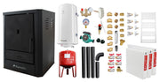 Pachet Cazan (centrala) pe lemne, brichete si carbune Fornello Rimini Black 18 kW, Radiatoare Otel, Boiler Termoelectric, Vas Expansune, Pompa, Kit Evacuare si Fitinguri Montaj