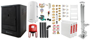 Pachet Cazan (centrala) pe lemne, brichete si carbune Fornello Rimini Black 18 kW, Radiatoare Otel, Cos Inox, Kit evacuare interior, Boiler Termoelectric, Vas Expansune, Pompa si Fitinguri Montaj