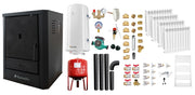 Pachet Cazan (centrala) pe lemne, brichete si carbune Fornello Rimini Black 18 kW, Calorifere aluminiu, Boiler Termoelectric, Vas Expansune, Pompa, Kit Evacuare si Fitinguri Montaj