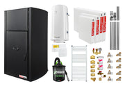 Pachet Centrala pe peleti Fornello Fiama Confort B 25 kw, complet echipata pentru incalzire, Pompa, Vas expansiune, Automatizare, Radiatoare otel, Boiler 100 litri, Termostat, Aspirator, Kit 3.5 ml si Fitinguri montaj