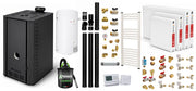 Pachet cazan pe peleti Fornello SERENA B, 25 kw, complet echipat cu pompa, vas expansiune, supapa siguranta, telecomanda, WI-Fi inclus, arzator fonta, radiatoare otel, boiler, termostat, aspirator, fitinguri, kit evacuare 3.5 ml, pana la 150 mp