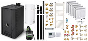 Pachet cazan pe peleti Fornello SERENA B, 25 kw, complet echipat cu pompa, vas expansiune, supapa siguranta, telecomanda, WI-Fi inclus, arzator fonta, calorifere aluminiu, boiler, termostat, aspirator, fitinguri, kit evacuare 3.5 ml, pana la 150 mp