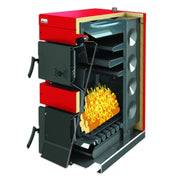 Pachet Centrala mixta combustibil solid si peleti Burnit NWB MAX 55 kW si Arzator pe peleti Pell Eco 35 kW, cos inox, pompa circulatie evp 25-60, vas expansiune 50 l, boiler termoelectric Fornello 120 l si fitinguri montaj