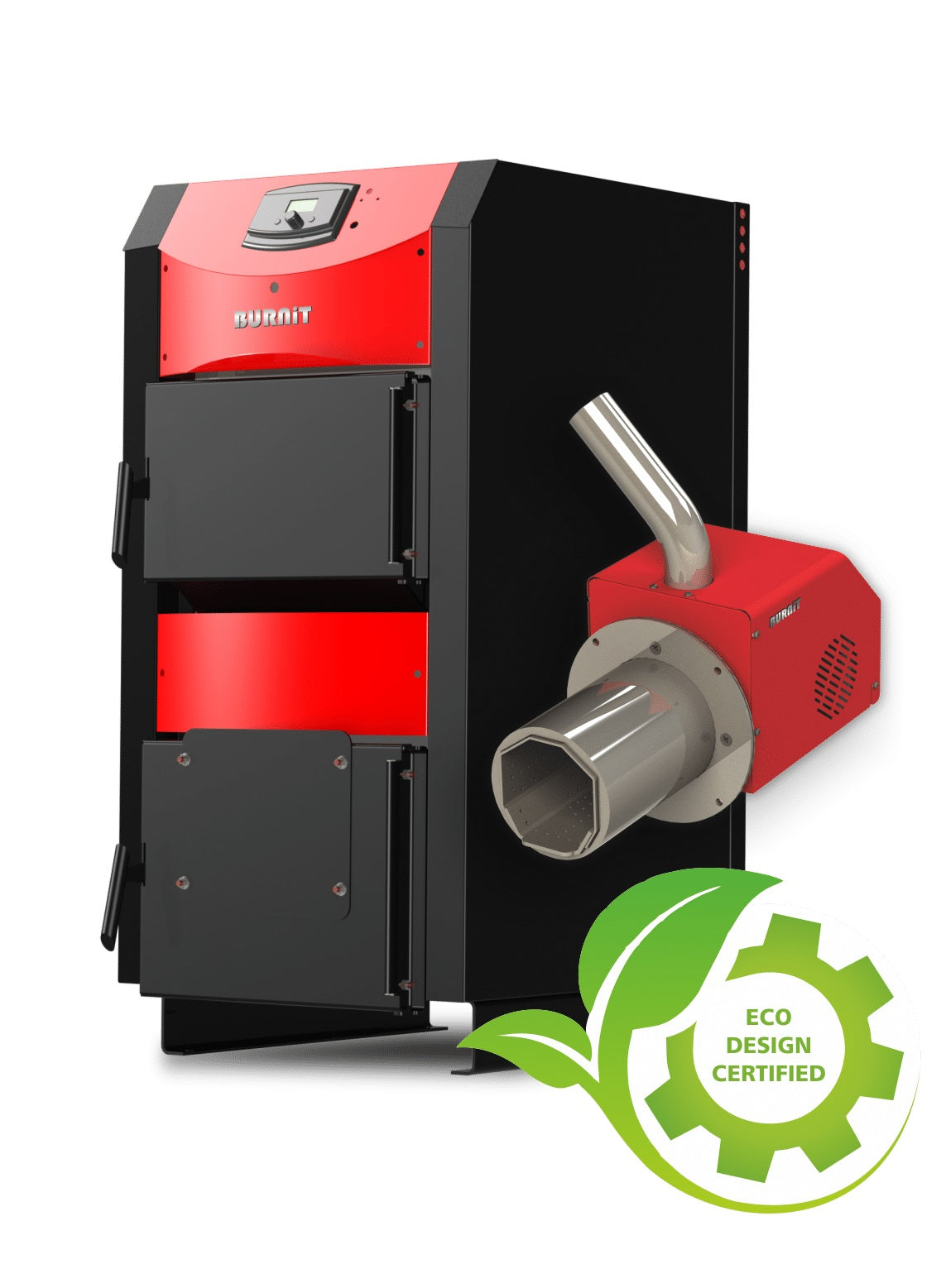 Pachet Centrala mixta combustibil solid si peleti Burnit NWB PRIME 30 kW si Arzator peleti Pell Eco 35 kW, ventilator, automatizare, flansa arzator, serpentina de racire, cos de fum 6 m dn 200, pompa, vas expansiune, supapa, aerisitor, vana 3 cai