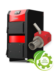 Pachet Centrala mixta combustibil solid si peleti Burnit NWB PRIME 30 kW si Arzator pe peleti Pell Eco 35 kW, cos de fum Fornello inox 6 metri D 200 mm, boiler SON 150 litri 2 serpentine, 2 pompe Grundfos , Vas expansiune 35 litri, termoventil, pana