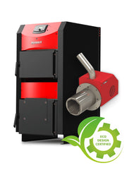 Pachet incalzire si apa calda 4 camere Centrala mixta combustibil solid si peleti Burnit NWB PRIME 30 kW si Arzator pe peleti Pell Eco 35 kW, calorifere, ventilator, automatizare, serpentina racire, flansa arzator, pompa circulatie 25-60, vas expansi