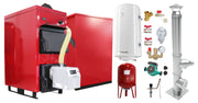 Pachet Centrala Mixta Lemn si Peleti Fornello Eco Energy WB 25 kW, Cos Inox, Boiler termoelectric, Vas expansiune, Pompa, Arzator Fornello B-HOME 34 kW cu snec B-MAX, Buncar peleti 280 kg si fitinguri montaj