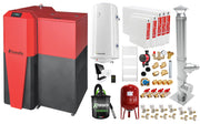 Pachet Centrala mixta Lemn/Pelet Fornello Tera 28 kW, calorifere otel, cos inox, boiler, termostat, aspirator, pompa, vas expansiune, fitinguri, aprindere automanta la peleti, buncar peleti 95 kg, creuzet fonta, curatarea facila, pentru 180 mp