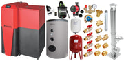 Pachet Centrala mixta Lemn/Pelet Fornello Tera 28 kW, boiler de sol, cos inox, termostat, aspirator, pompa, vas expansiune, fitinguri, aprindere automanta la peleti, buncar peleti 95 kg, creuzet fonta, curatarea facila, pentru 180 mp