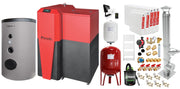Pachet Centrala mixta Lemn/Pelet Fornello Tera 28 kW, boiler de sol, cos inox, calorifere otel, termostat, aspirator, pompa, vas expansiune, fitinguri, aprindere automanta la peleti, buncar peleti 95 kg, creuzet fonta, curatarea facila, pentru 180 mp