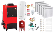 Pachet Centrala pe combustibil solid Fiama D2-25 Putere 29 kW, cu Ventilator si Automatizare, Calorifere aluminiu Fornello Alvo, Boiler Termoelectric, Pompa, Vas Expansiune si Fitinguri