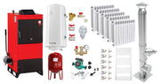 Pachet Centrala pe combustibil solid Fiama D2-25 Putere 29 kW, cu Ventilator si Automatizare, Cos inox, Calorifere aluminiu Fornello Alvo, Boiler Termoelectric, Pompa, Vas Expansiune si Fitinguri