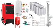 Pachet Centrala pe combustibil solid Fiama D2-40 Putere 46 kW, cu Ventilator si Automatizare, Cos inox, Calorifere Aluminiu Fornello Alvo, Boiler Termoelectric, Pompa, Vas Expansiune si Fitinguri