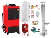 Pachet Centrala pe combustibil solid Fiama D2-25 Putere 29 kW, cu Ventilator si Automatizare, Cos inox, Boiler Termoelectric, Pompa, Vas Expansiune si Fitinguri