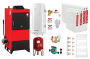 Pachet Centrala pe combustibil solid Fiama D2-25 Putere 29 kW, cu Ventilator si Automatizare, Radiatoare Otel, Boiler Termoelectric, Pompa, Vas Expansiune si Fitinguri