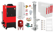 Pachet Centrala pe combustibil solid Fiama D2-25 Putere 29 kW, cu Ventilator si Automatizare, Cos inox, Radiatoare Otel, Boiler Termoelectric, Pompa, Vas Expansiune si Fitinguri