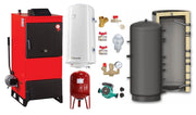 Pachet Centrala pe combustibil solid Fiama D2-25 Putere 29 kW, cu Ventilator si Automatizare, Puffer 800 litri, Boiler Termoelectric, Pompa, Vas Expansiune si Fitinguri