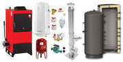 Pachet Centrala pe combustibil solid Fiama D2-25 Putere 29 kW, cu Ventilator si Automatizare, Puffer 800 litri, Cos inox, Boiler Termoelectric, Pompa, Vas Expansiune si Fitinguri