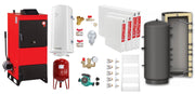 Pachet Centrala pe combustibil solid Fiama D2-25 Putere 29 kW, cu Ventilator si Automatizare, Puffer 800 litri, Radiatoare Otel, Boiler Termoelectric, Pompa, Vas Expansiune si Fitinguri
