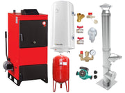 Pachet Centrala pe combustibil solid Fiama D2-40 Putere 46 kW, cu Ventilator si Automatizare, Cos inox, Boiler Termoelectric, Pompa, Vas Expansiune si Fitinguri