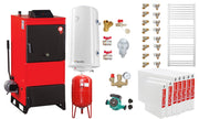 Pachet Centrala pe combustibil solid Fiama D2-40 Putere 46 kW, cu Ventilator si Automatizare, Radiatoare Otel, Boiler Termoelectric, Pompa, Vas Expansiune si Fitinguri