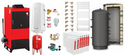 Pachet Centrala pe combustibil solid Fiama D2-40 Putere 46 kW, cu Ventilator si Automatizare, Puffer 1000 litri, Radiatoare Otel, Boiler Termoelectric, Pompa, Vas Expansiune si Fitinguri
