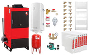 Pachet Centrala pe combustibil solid Fiama D2-60 Putere 70 kW, cu Ventilator si Automatizare, Radiatoare Otel, Boiler Termoelectric, Pompa, Vas Expansiune si Fitinguri