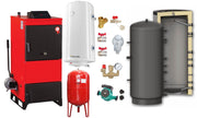 Pachet Centrala pe combustibil solid Fiama D2-60 Putere 70 kW, cu Ventilator si Automatizare, Puffer 1000 litri, Boiler Termoelectric, Pompa, Vas Expansiune si Fitinguri